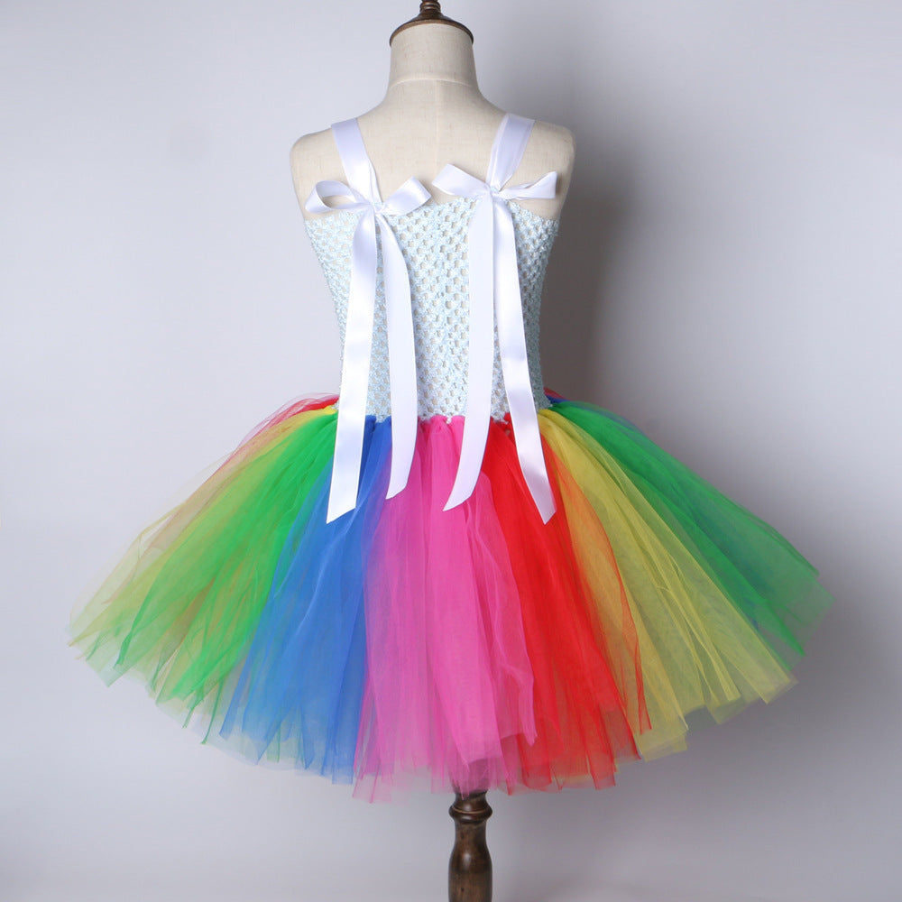 Children's Net Yarn Rainbow Show Princess Dress