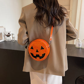 Halloween Pumpkin Small Round Bag Girls Funny Cute Shoulder Bag Personality Creative Messenger Crossbody Bags For Women