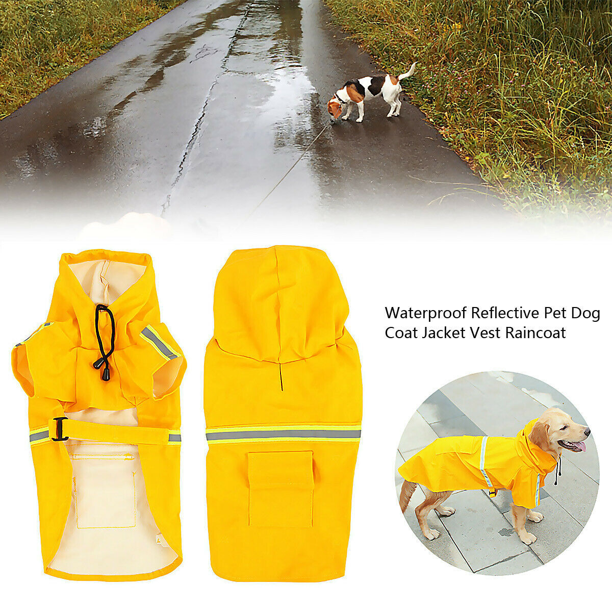 Dog Raincoat,Waterproof Dog Rain Jacket With Safety Reflective Stripe,Hooded Slicker Dachshund Doggy Dog Poncho With Leash For Dogs And Puppies