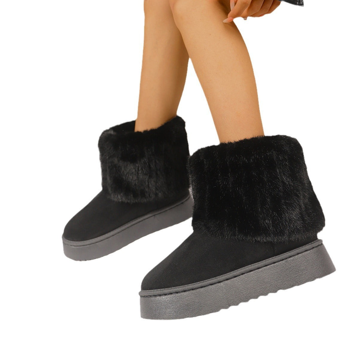 2024 Autumn And Winter Leisure Thick-soled Round Toe Furry Trousers Boots