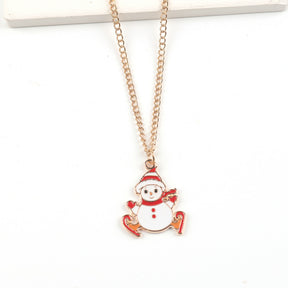 Christmas Necklace Cute Cartoon Santa Claus Snowman Elk Pendant Necklace Xmas New Year Festival Ear Jewelry Gifts