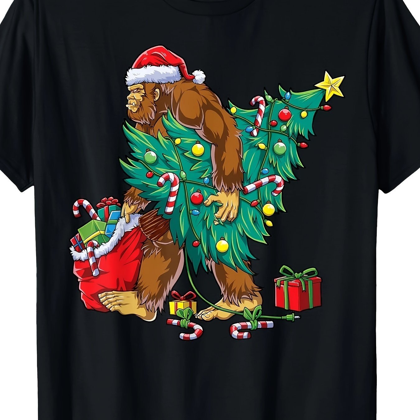 Bigfoot Christmas Tree Lamp Christmas Boy Men Bigfoot Enthusiasts Men Casual Comfortable T-shirt