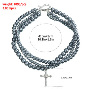 Clavicle Chain Painted Glass Beaded Diamond Cross Multi-layer Necklace