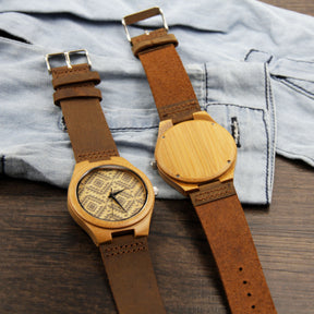 Casual Business Bamboo Leather Strap Watch