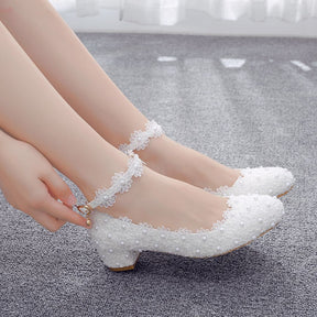 Women's White Lace Wedding Shoes