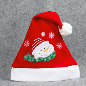 Cartoon Christmas Hat With Elk Santa Claus Embroidery Design Holiday Party Decoration Fuzzy Hat