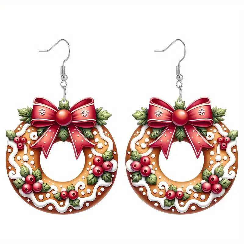 Christmas Cookie Wreath Acrylic Earrings