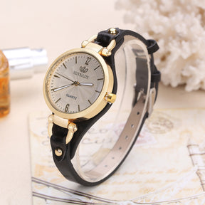 Quartz watch ladies  leather strap solid color