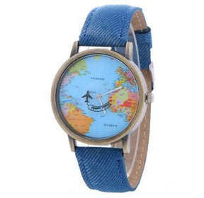 Canvas Band Map Dial Plate Watch