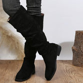 High Tube Round Toe Large Size Solid Color Chunky Heel Fashion Boots