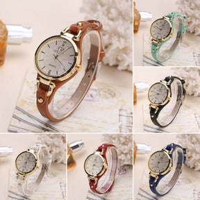 Quartz watch ladies  leather strap solid color