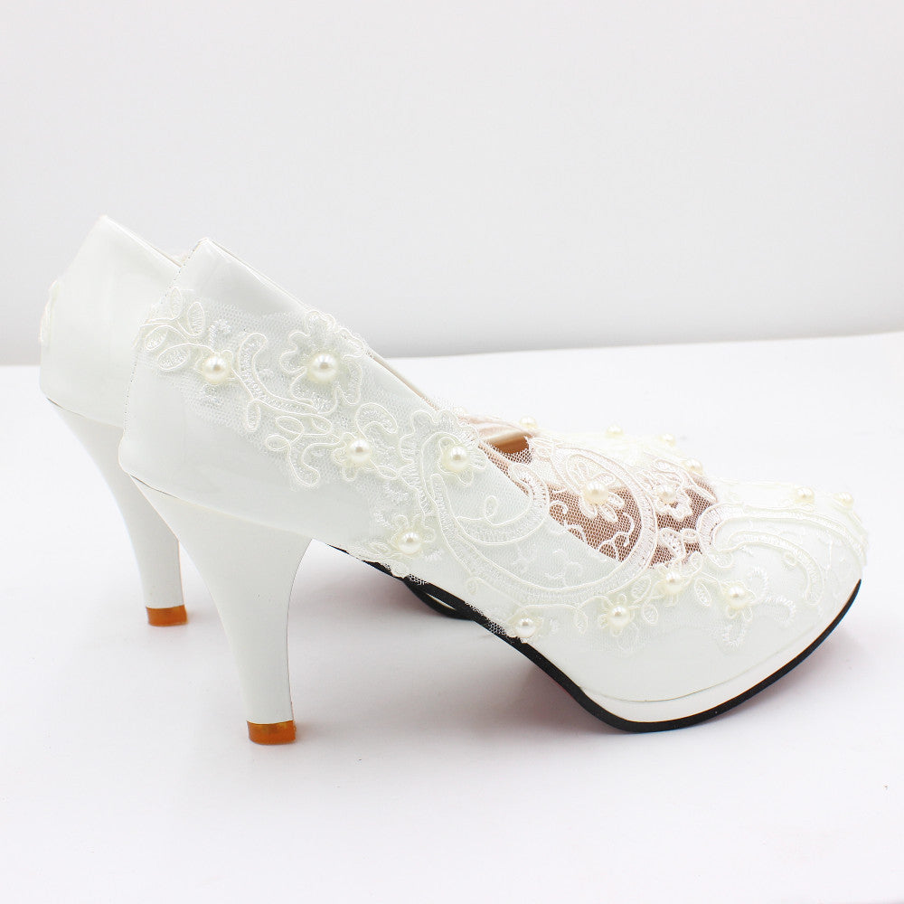 New Lace High Wedding Shoes With White Low Heels