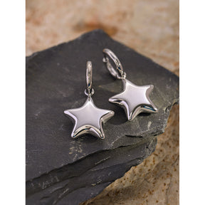 Fashion Jewelry 16K Gold Stainless Steel Gold Glossy Three-dimensional Pentagram Earrings