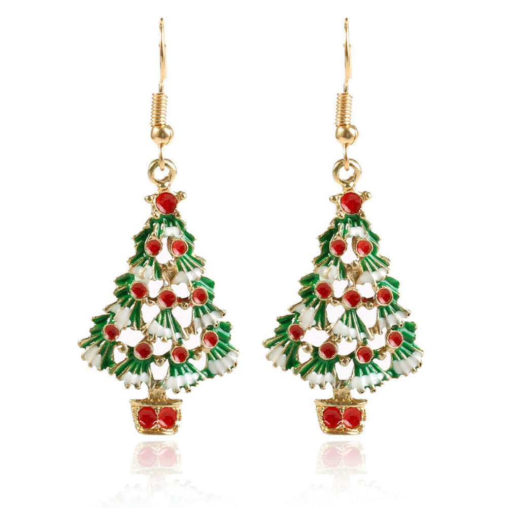 Christmas Color Oil Drop Christmas Tree Earrings