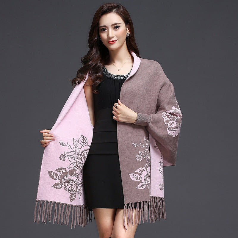 Mid-length Tassels Loose-fitting Knitted Cardigan Thickened Sweater Cashmere Outerwear