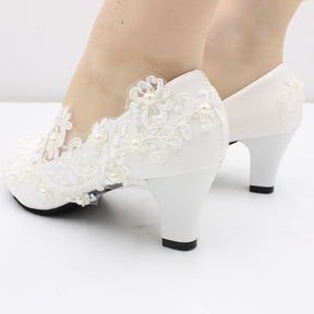 New Lace High Wedding Shoes With White Low Heels