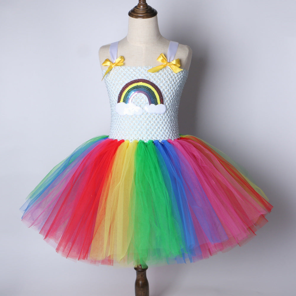 Children's Net Yarn Rainbow Show Princess Dress