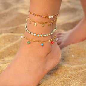 Beach Versatile Women's Simple Bohemian Color Bead Anklet Bohemian Style Foot Ornaments