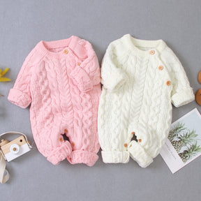 Knitted solid color baby jumpsuit