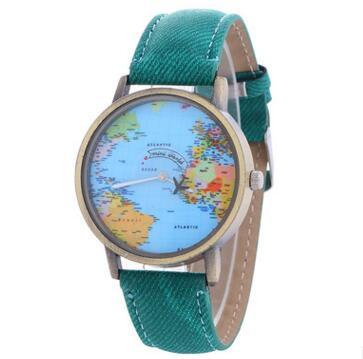 Canvas Band Map Dial Plate Watch