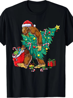 Bigfoot Christmas Tree Lamp Christmas Boy Men Bigfoot Enthusiasts Men Casual Comfortable T-shirt