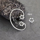 Asymmetric Vintage Plant Flower Ear Hook Earrings