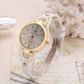 Quartz watch ladies  leather strap solid color