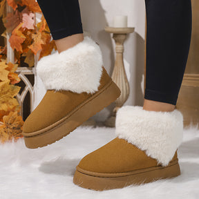 Winter Plush Snow Boots Fashion Round Toe Flat Thickened Suede Cotton Shoes For Women Casual Warm Short Boot