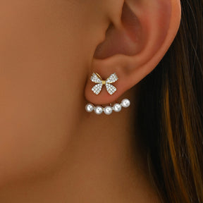 Simple Earrings Female Inlaid Zircon Bow