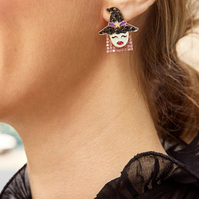 Halloween Diamond Skull Stud Earrings Alloy