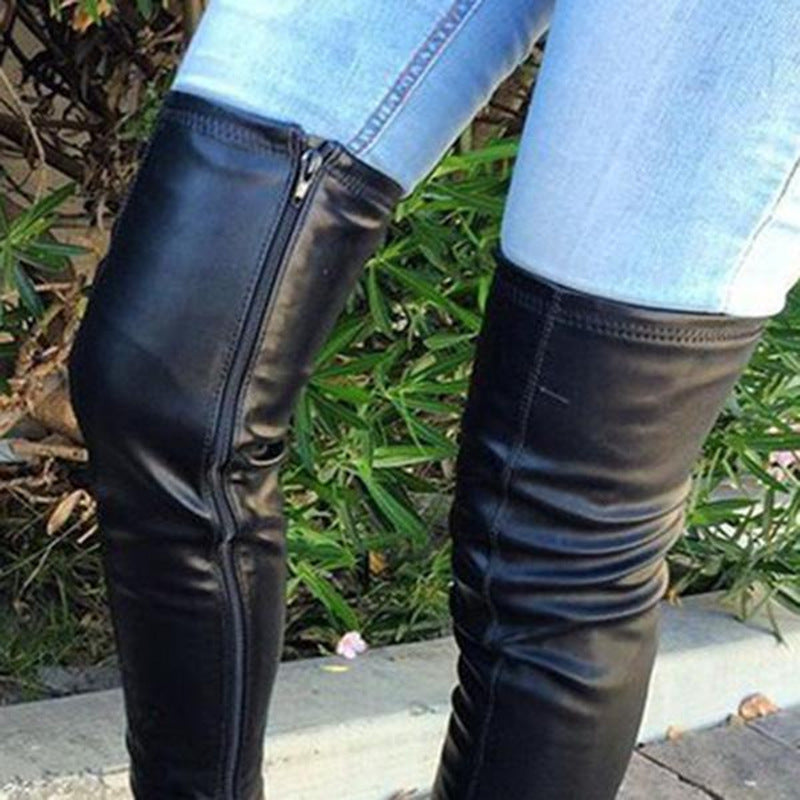 Round Head Low Square Heel Over The Knee Boots