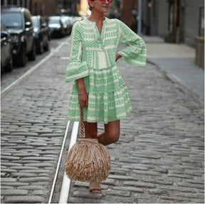 Women's V-neck Printed Geometric Striped Skirt