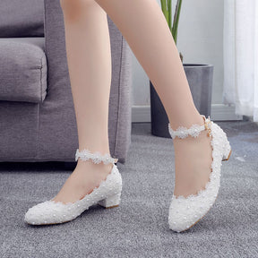 Women's White Lace Wedding Shoes