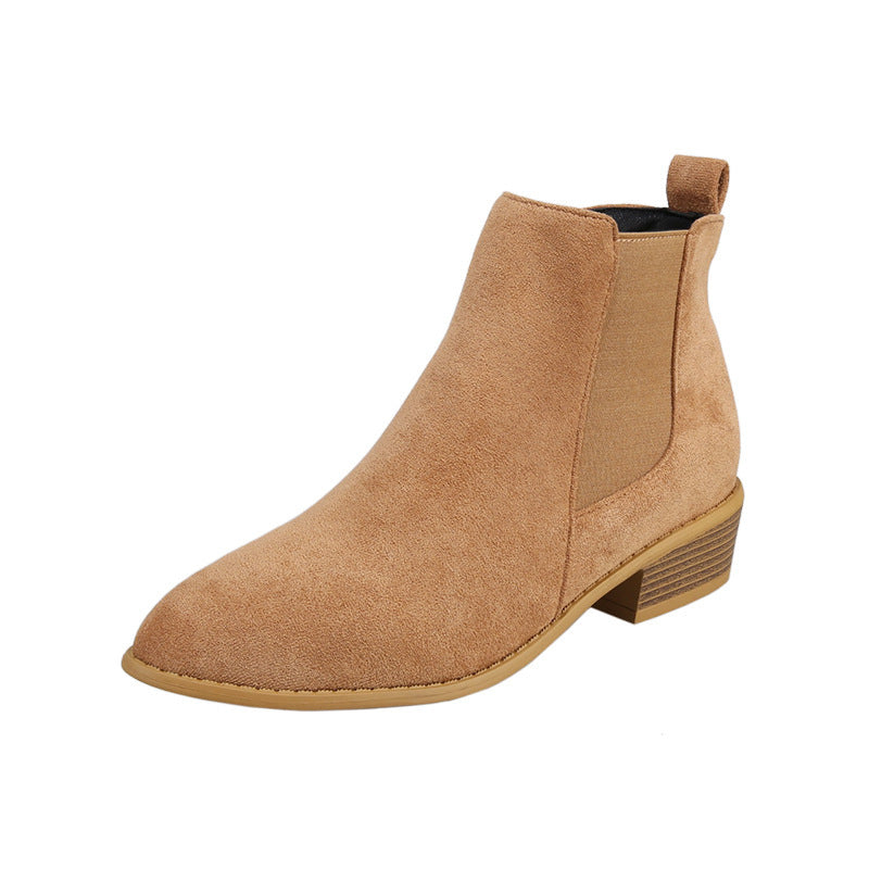 British Solid Color Suede Pointed Square Heel Martin Boots