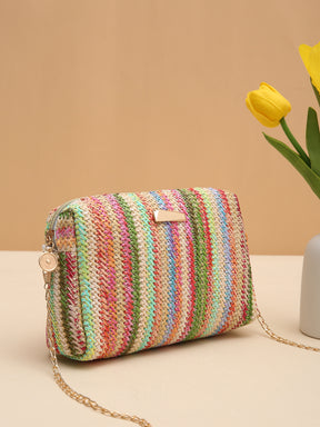 Rainbow Straw Bag Woven Camera Bag All-match Girls Crossbody Bag