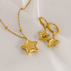 Simple Style Five-pointed Star Stainless Steel Necklace Earrings