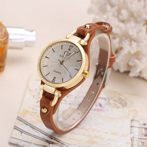 Quartz watch ladies  leather strap solid color