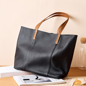 First Layer Cowhide Handmade Tote Bag Women's Portable Shoulder Bag