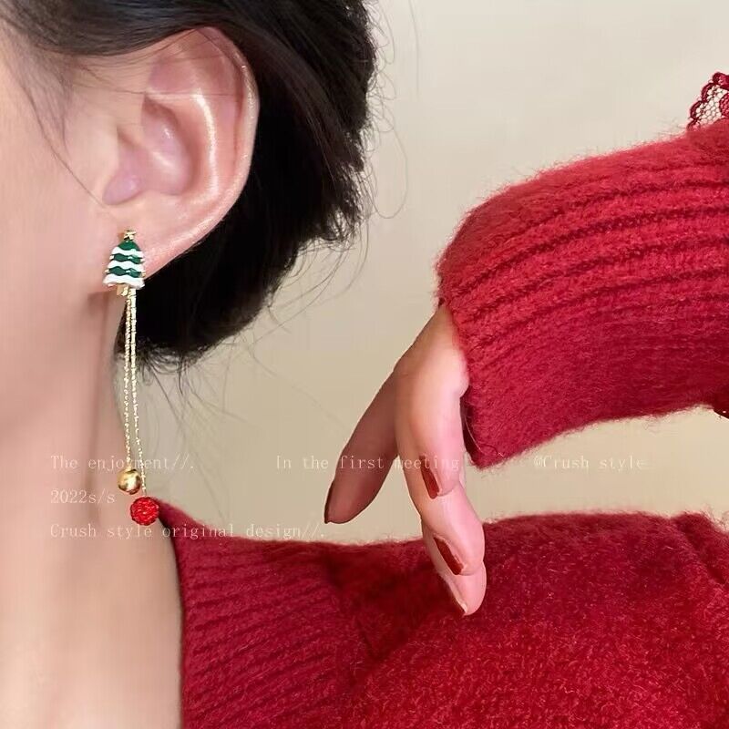 Ins Fashion Xmas Earrings Moving Santa Claus Long Tassel Earrings For Women Christmas Tree Snowflake Asymmetric Drop Earring