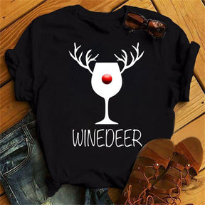 Christmas Wine Glasses Men And Women Couple Red T-shirt