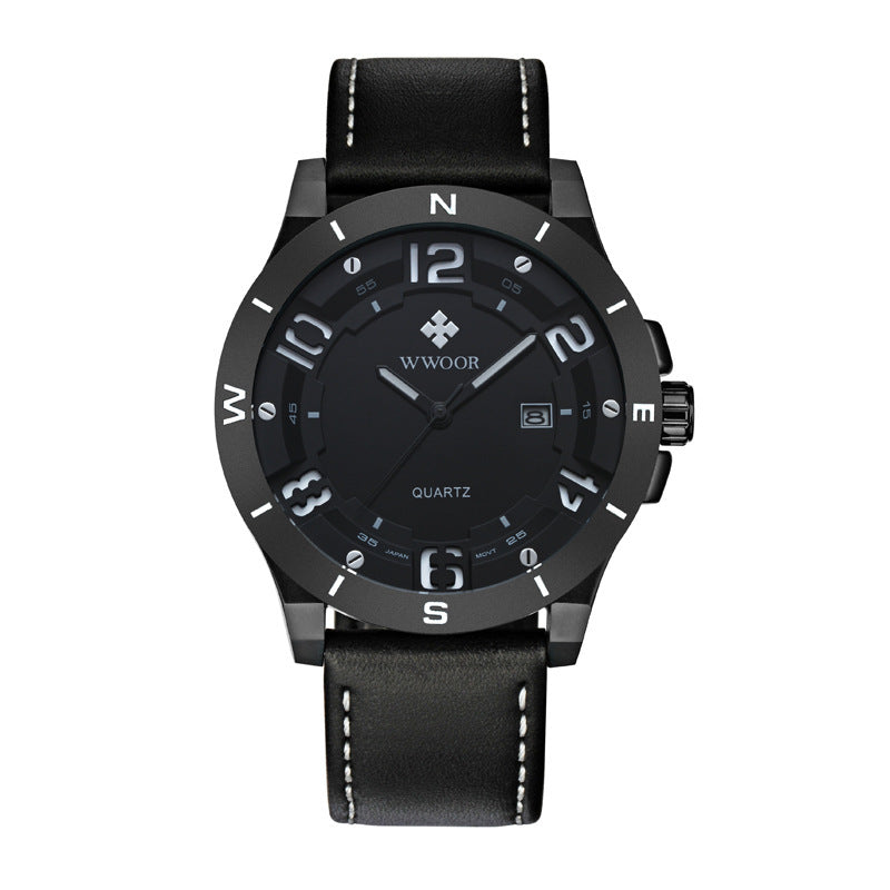 Matte Black Case Calendar Waterproof Quartz Watch