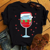 Christmas Wine Glasses Men And Women Couple Red T-shirt