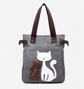 KVKY Women Canvas Bag Handbag Famous Brand Shoulder Bags Femal Canvas Bags with Cute Plush Cat Appliques Beach Bag Sac A Main