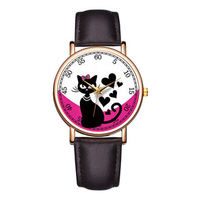 Cat playful quartz watch fashion cute casual rose gold shell powder watch