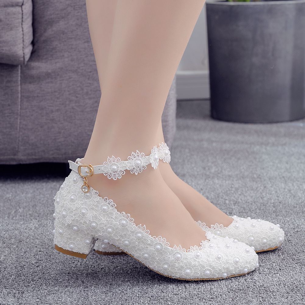 Women's White Lace Wedding Shoes