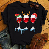 Christmas Wine Glasses Men And Women Couple Red T-shirt