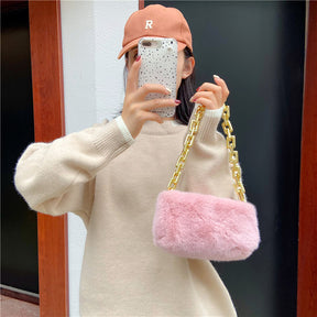 Women's Fashion Chain Shoulder Plush Underarm Bag