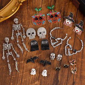 Halloween Diamond Skull Stud Earrings Alloy