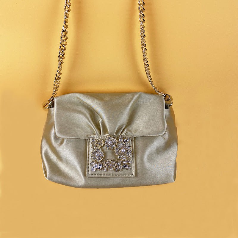 Retro Crumpled Clutch Chain Shoulder Messenger Bag