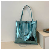 Simple Portable Large Capacity Texture Shiny Shoulder Bag Personality Soft Pu Paint Commuter Tote